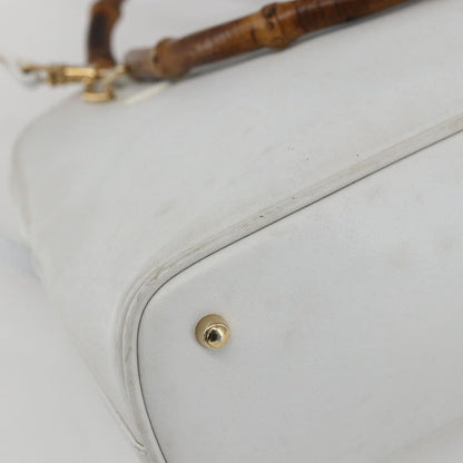 Gucci GUCCI Bamboo Hand Bag Leather White Gold Authentic ki6188