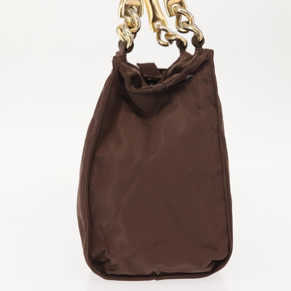 Prada PRADA Hand Bag Nylon Brown Gold Authentic 148292