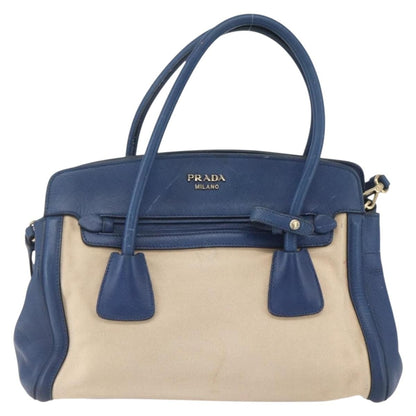 Prada PRADA Hand Bag Canvas 2way Beige Blue Authentic ka891