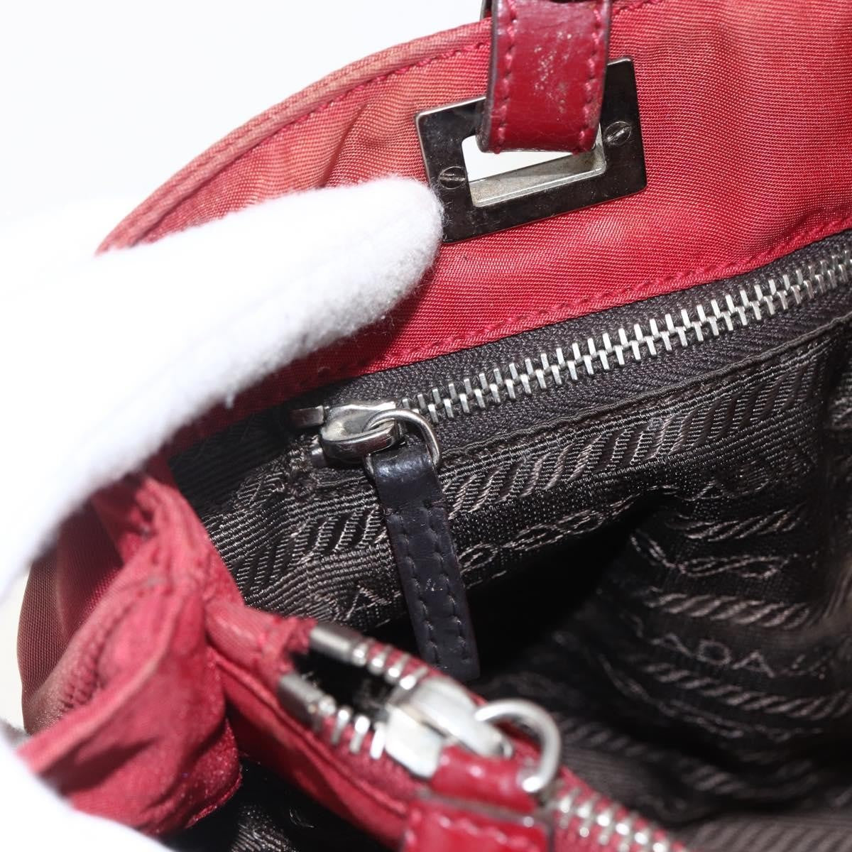 Prada PRADA Hand Bag Nylon Red Silver Authentic 170383