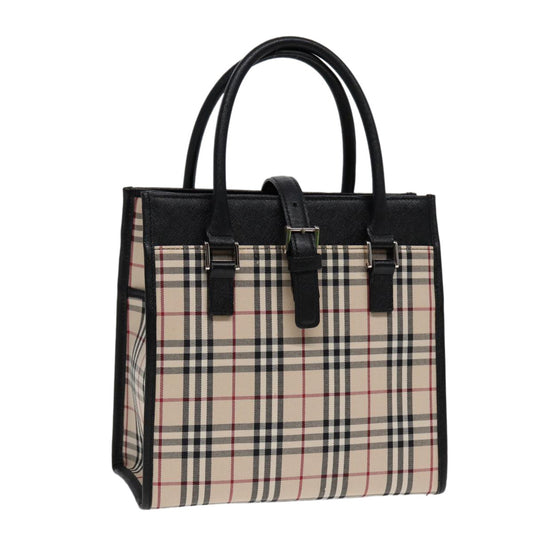 Burberry BURBERRY Nova Check Hand Bag Canvas Beige Black Authentic am6710
