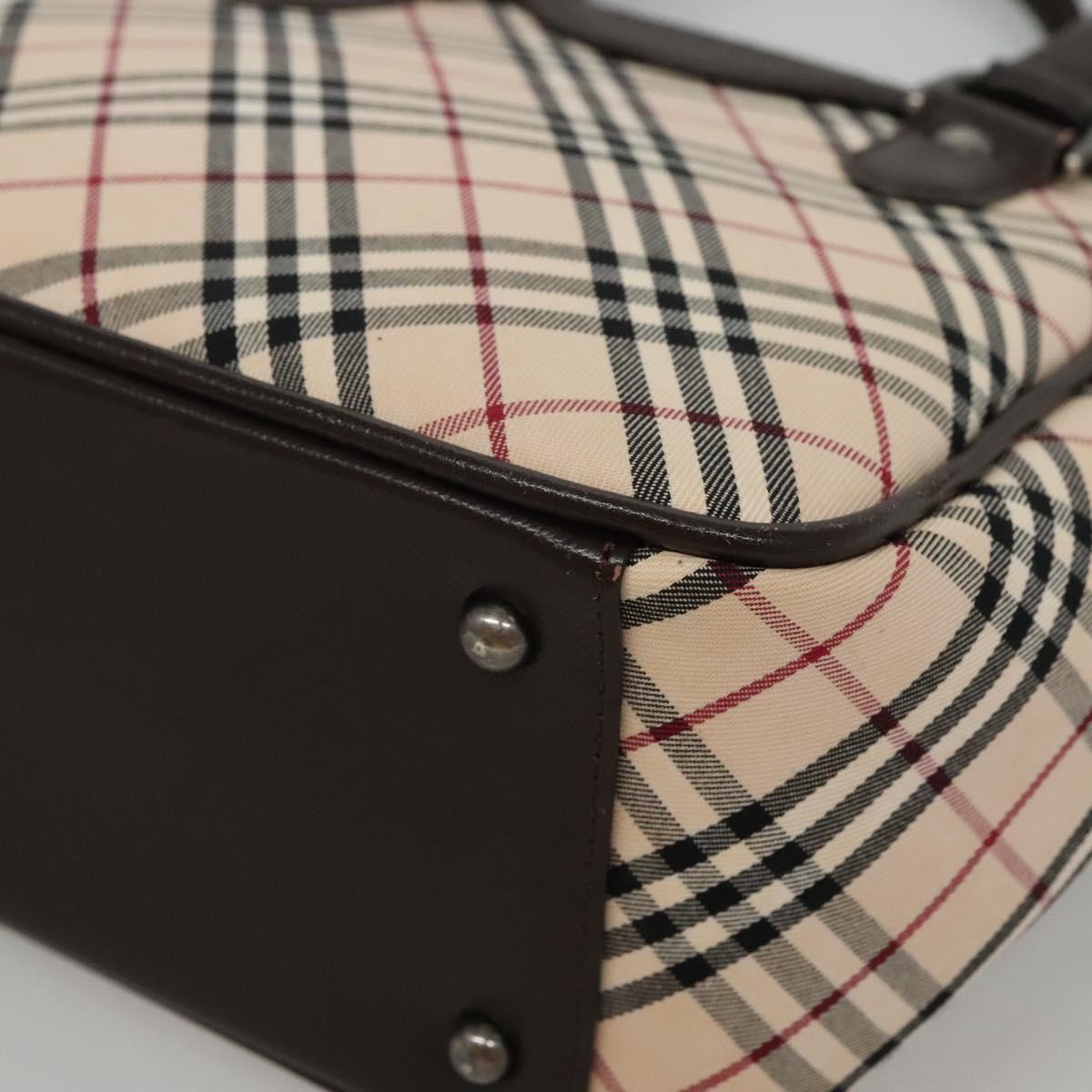Burberry BURBERRY Nova Check Hand Bag Canvas Beige Silver Authentic ep9645