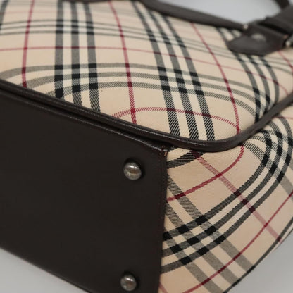 Burberry BURBERRY Nova Check Hand Bag Canvas Beige Silver Authentic ep9645