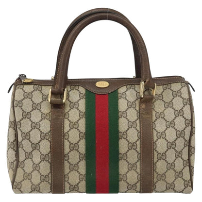 Gucci GUCCI GG Supreme Web Sherry Line Boston Bag PVC Beige Gold 010 378 Authentic 159328