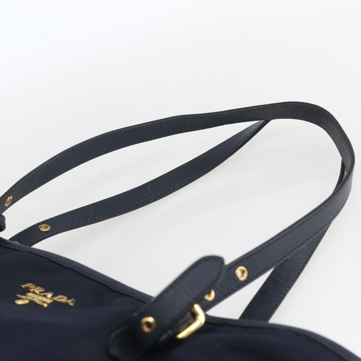 Prada PRADA Tote Bag Nylon Navy Gold Authentic 166304