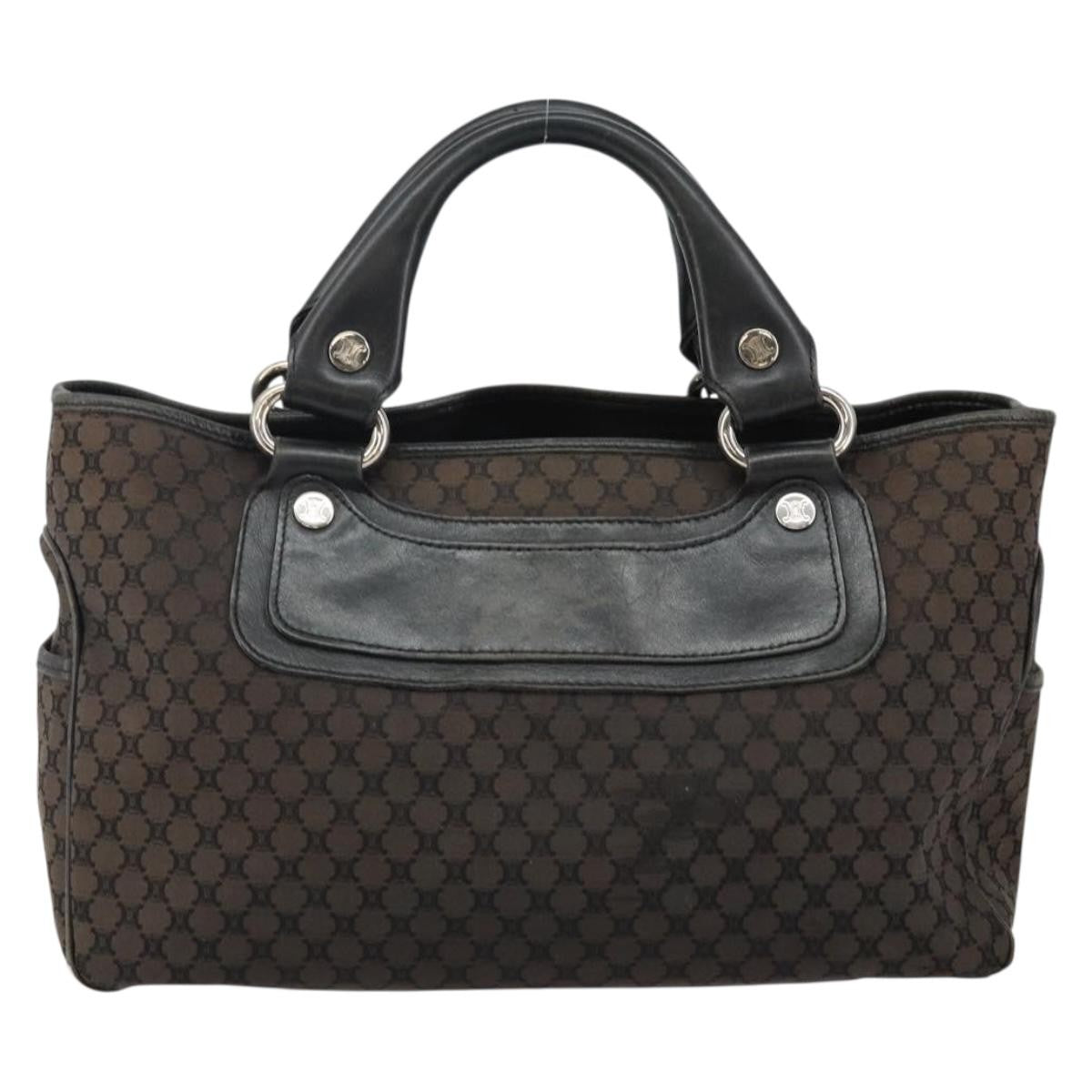 Celine CELINE Macadam Canvas Boogie Hand Bag Dark Brown Black Silver Authentic ti3458