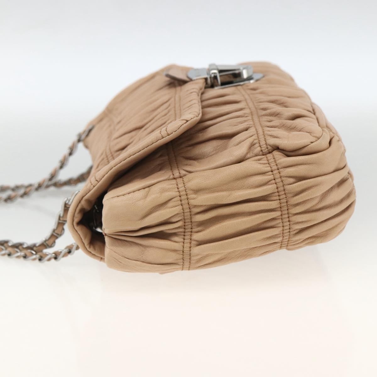 Prada PRADA Chain Shoulder Bag Leather Beige Silver Authentic BSZ397