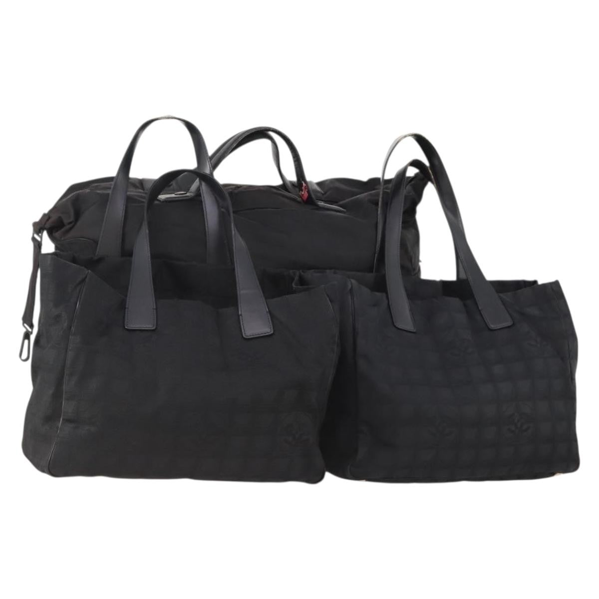 Chanel CHANEL New Travel line Tote Bag Nylon 3 Set Black CC Authentic BA12665