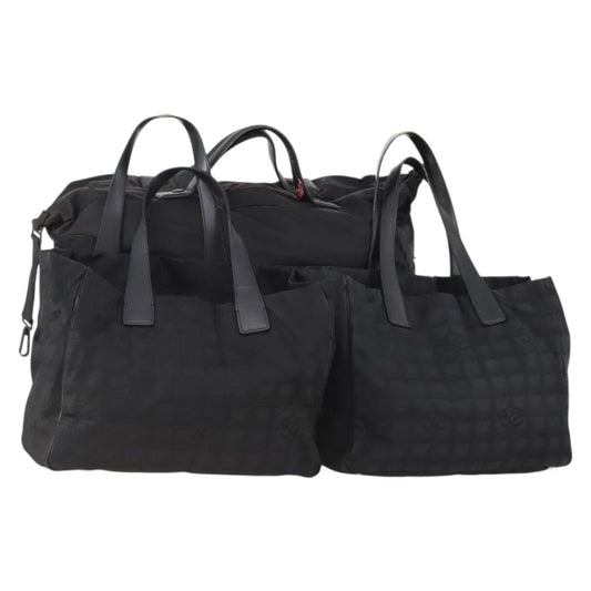 Chanel CHANEL New Travel line Tote Bag Nylon 3 Set Black CC Authentic BA12665
