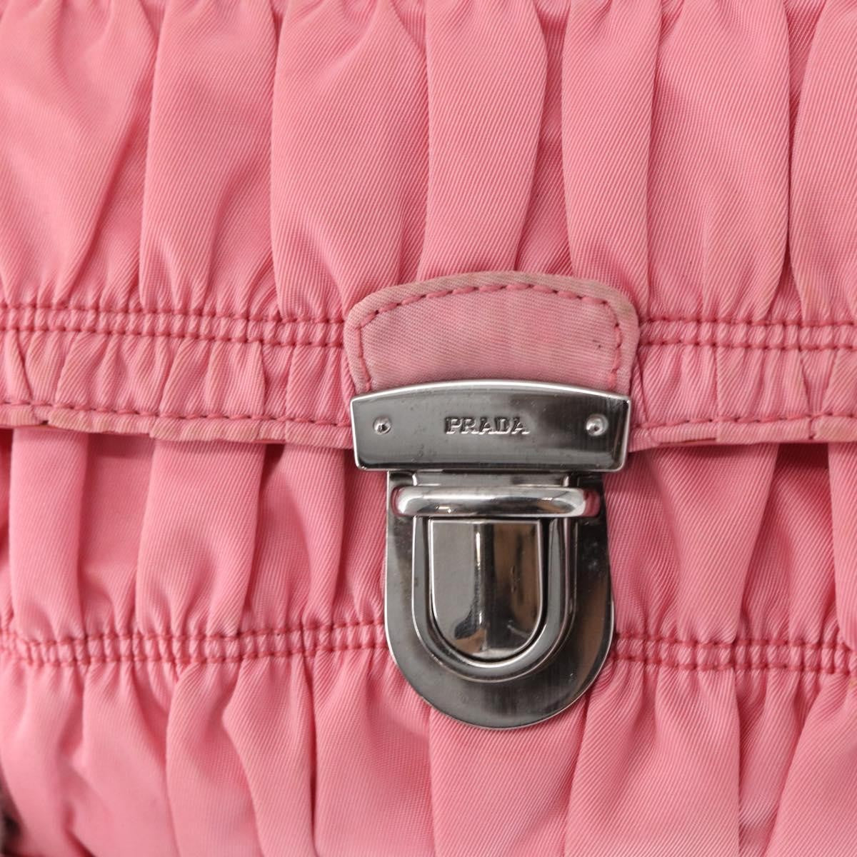 Prada PRADA Gathered Chain Shoulder Bag Nylon Pink Silver Authentic 161419