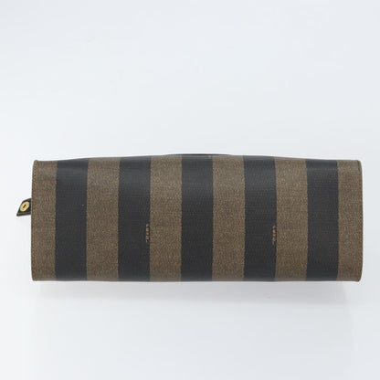 Fendi FENDI Pecan Canvas Hand Bag PVC Black Brown gold Authentic 150002