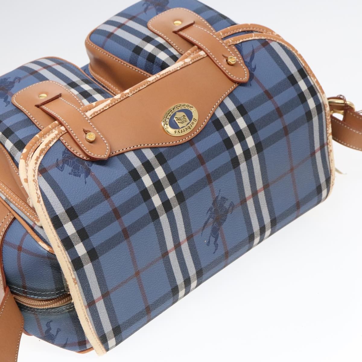 Burberrys Burberrys Nova Check Shoulder Bag PVC Leather Blue Gold Authentic 92155
