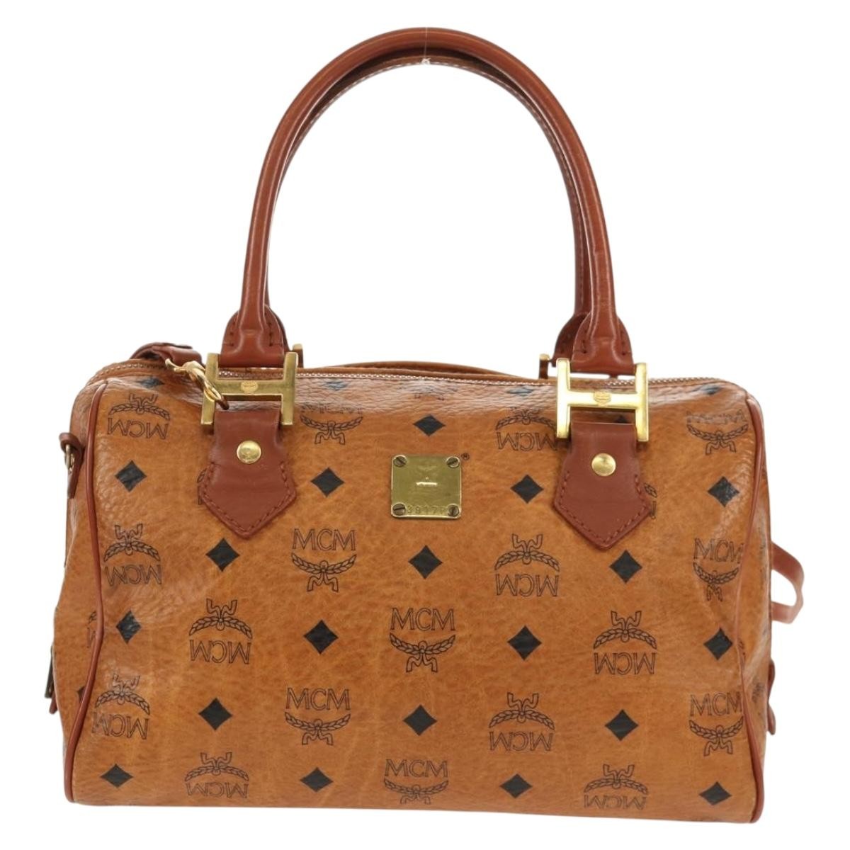 MCM MCM Logogram Vicetos Hand Bag PVC Leather 2way Brown Gold Authentic 158823