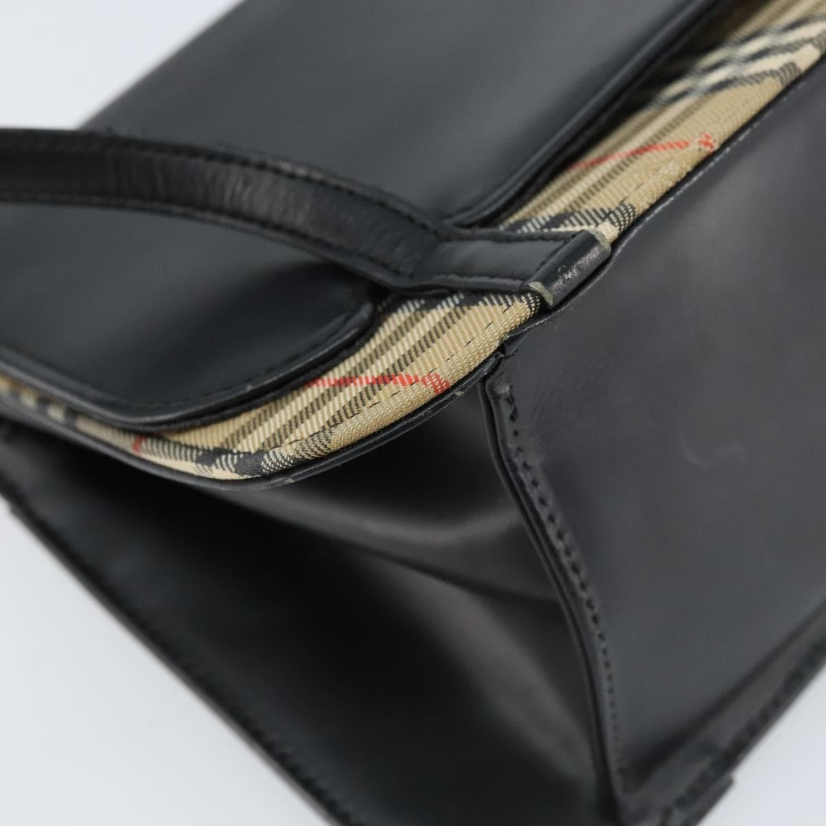 Burberrys Burberrys Nova Check Hand Bag Leather Black Silver Authentic ep13393