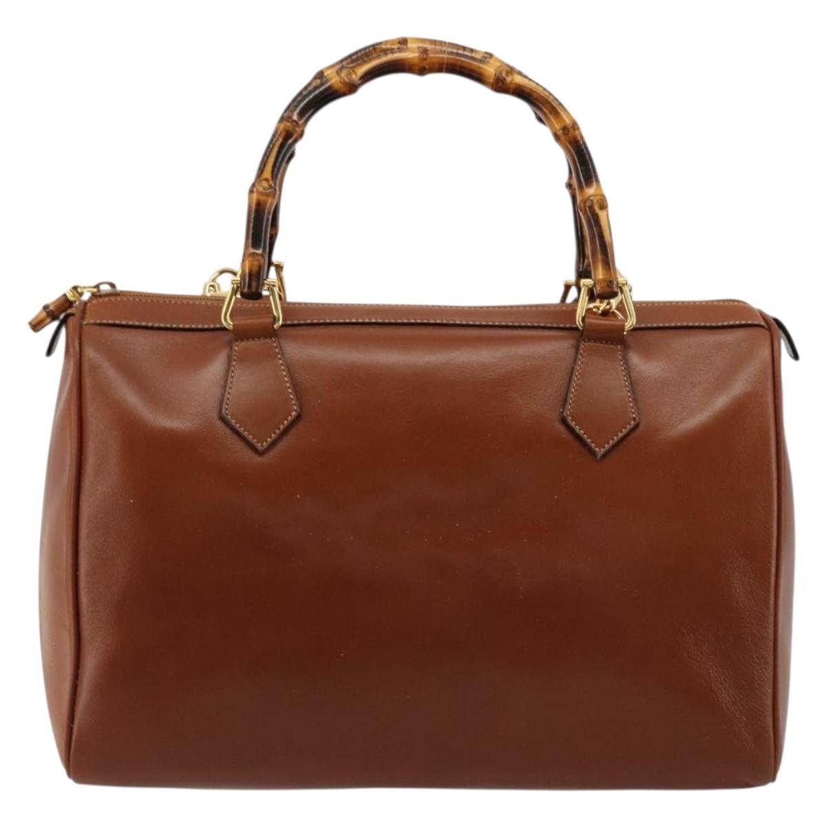 Gucci GUCCI Bamboo Hand Bag Leather 2way Brown Gold 000 122 0293 Authentic 181101