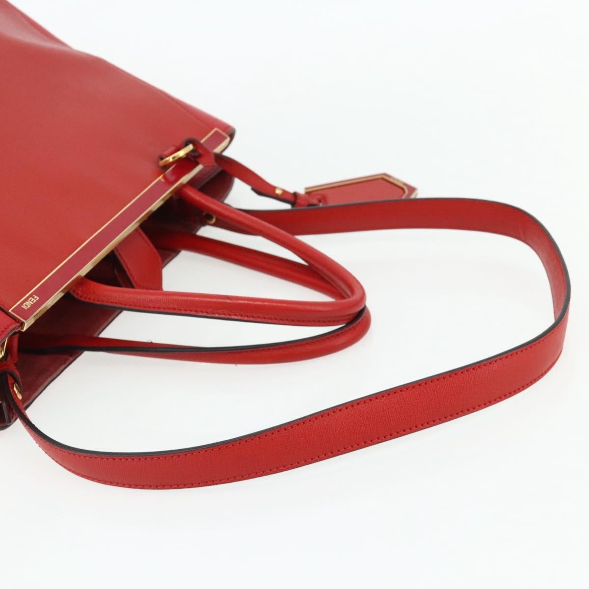 Fendi FENDI 2 JOURS Medium Hand Bag Leather 2way Red Gold Authentic 176097A