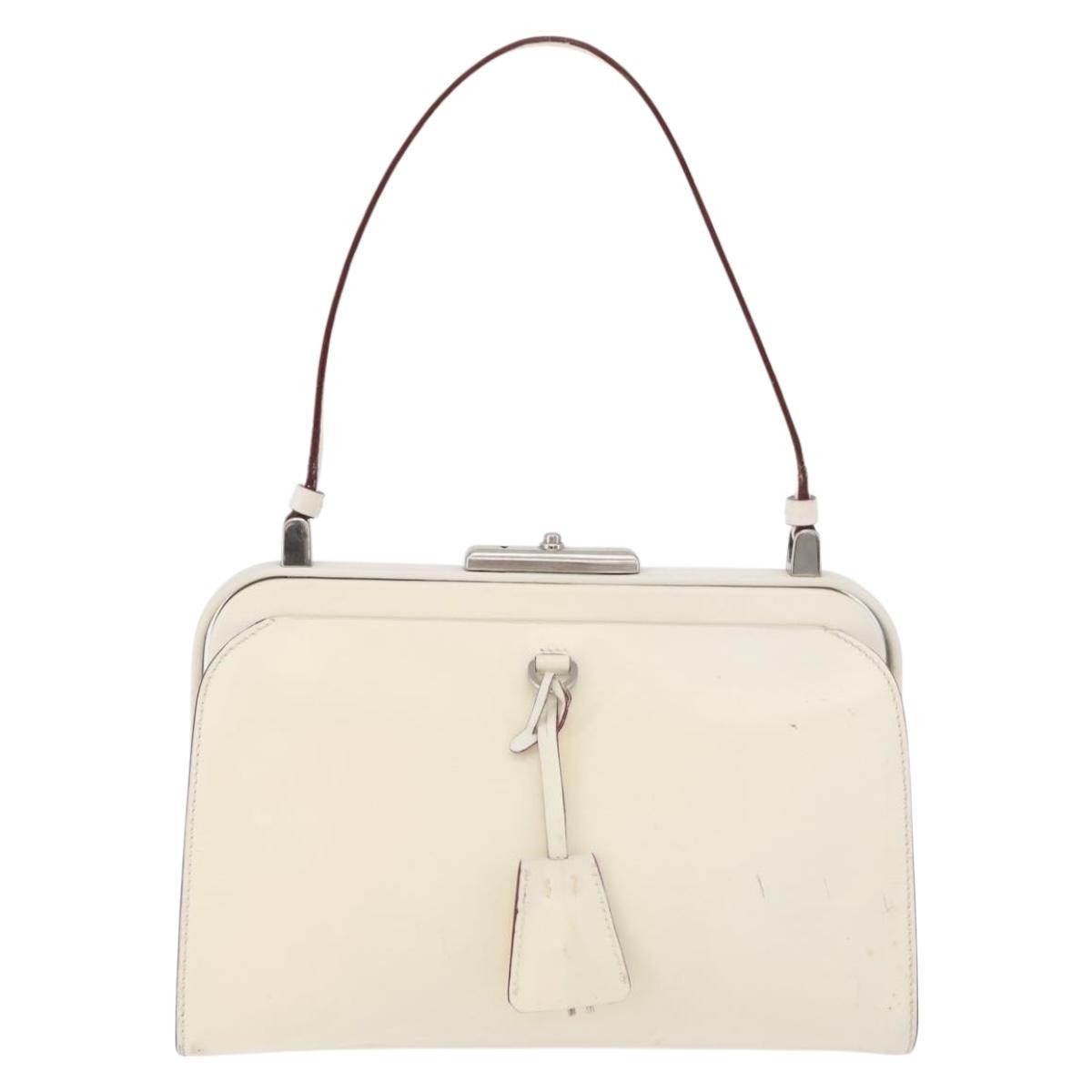 Prada PRADA Hand Bag Leather White Silver Authentic 178207