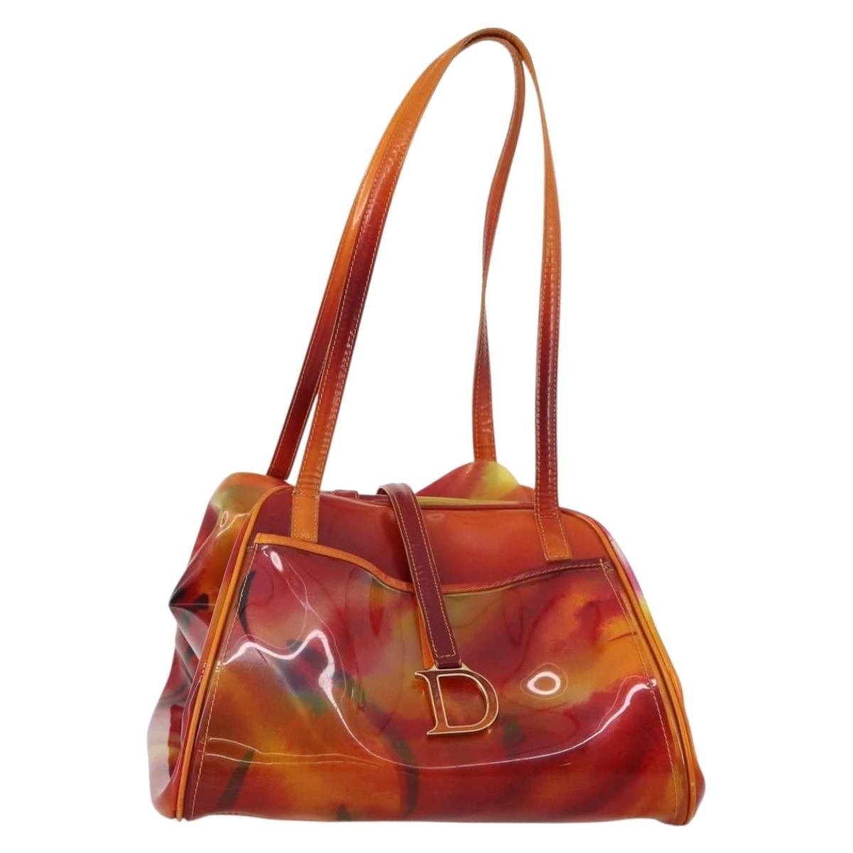 Dior Christian Dior Hand Bag Vinyl Orange Authentic 177521