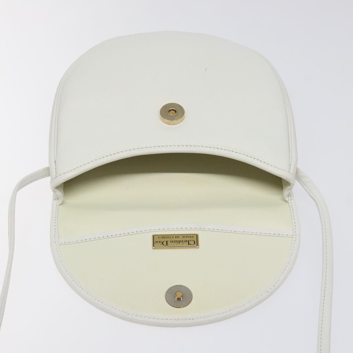 Dior Christian Dior Shoulder Bag Leather White Gold Authentic BA1797
