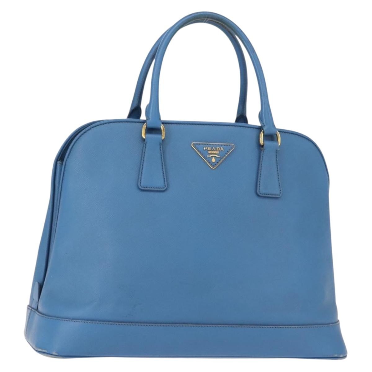 Prada PRADA Hand Bag Safiano leather Blue Gold Authentic fm4916