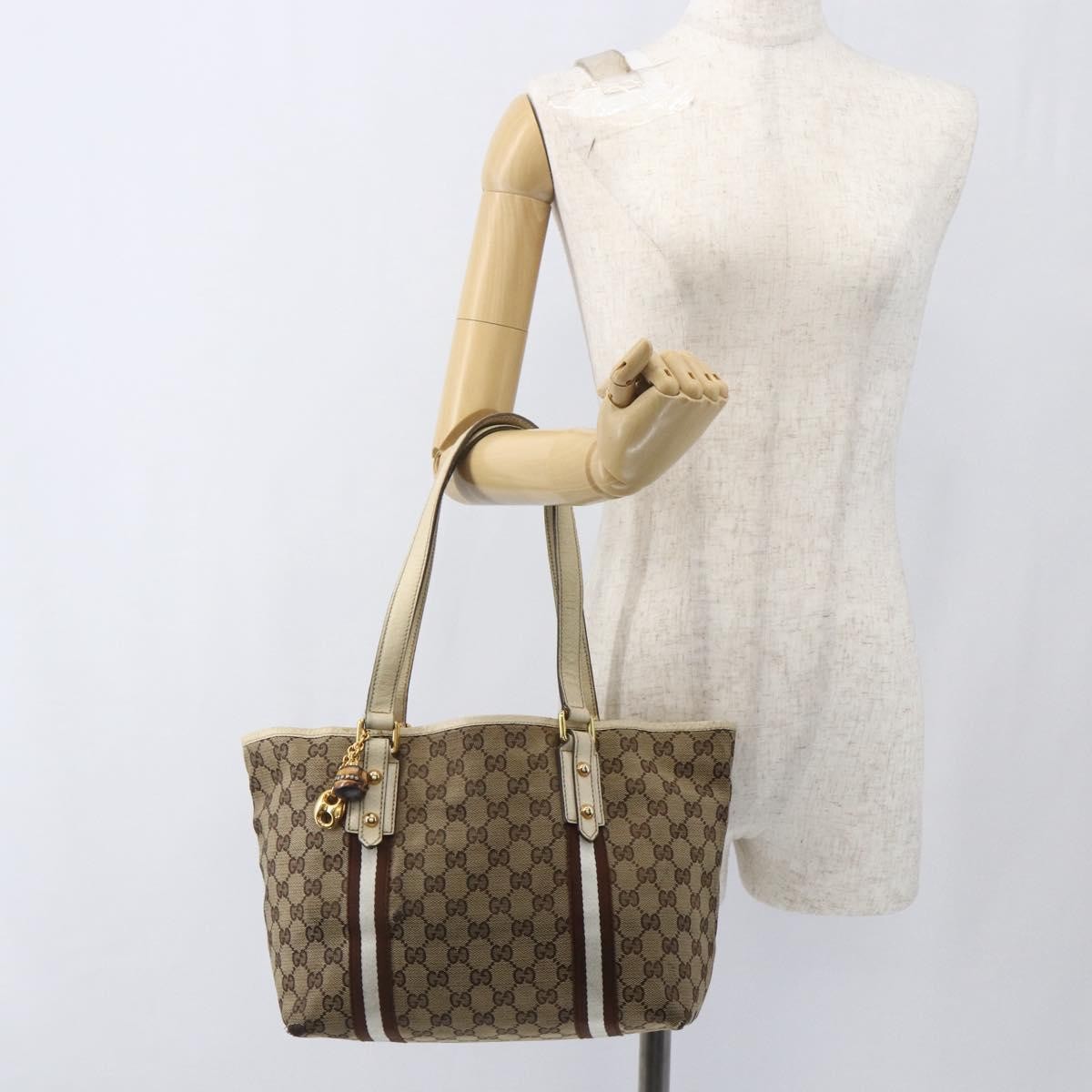 Gucci GUCCI GG Canvas Bamboo Hand Bag Beige Gold 137396 Authentic 164794