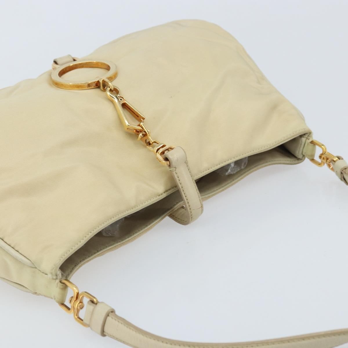 Prada PRADA Shoulder Bag Nylon Beige Gold Authentic LNZ823