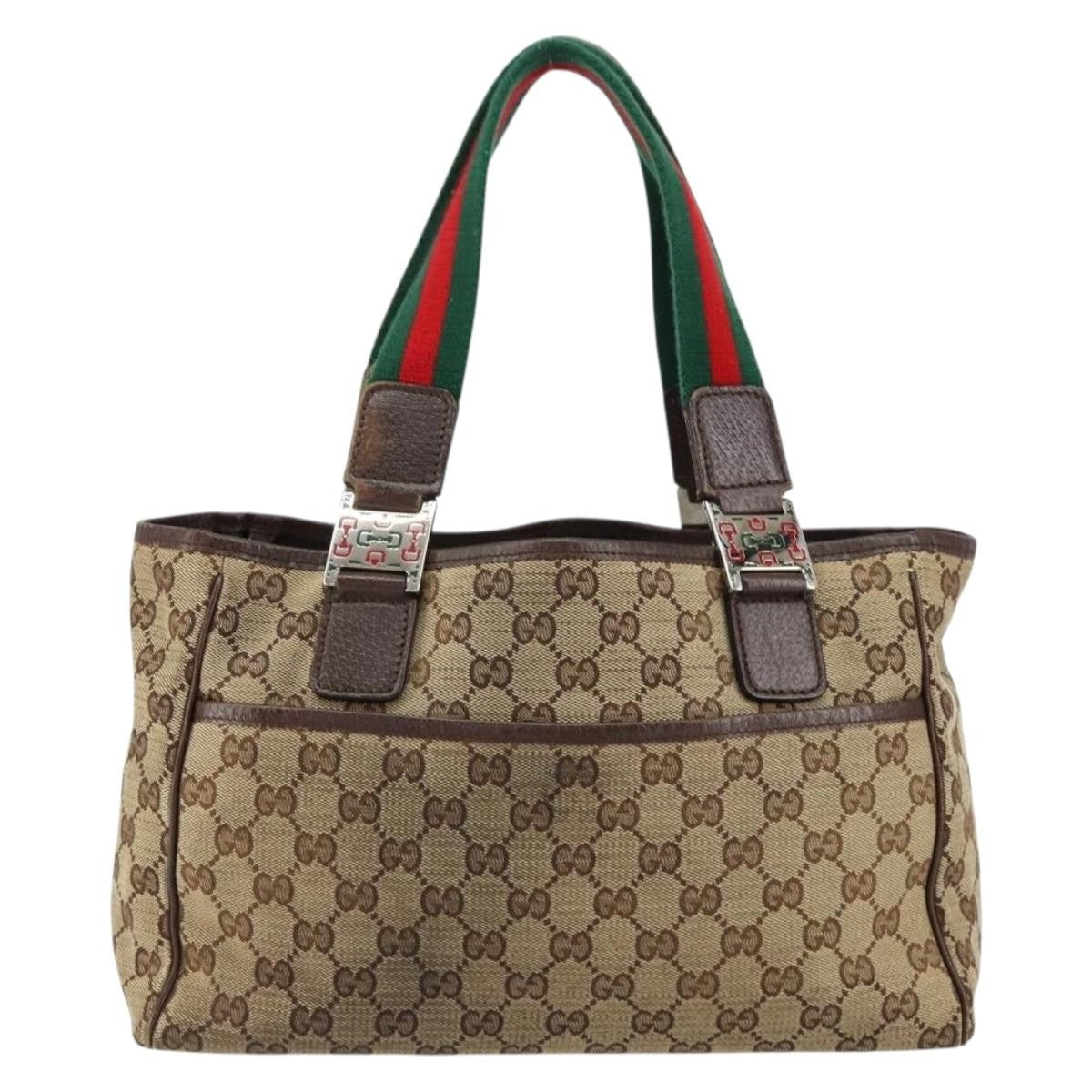 Gucci GUCCI GG Canvas Web Sherry Line Hand Bag Beige Red Green 145810 Authentic 155191