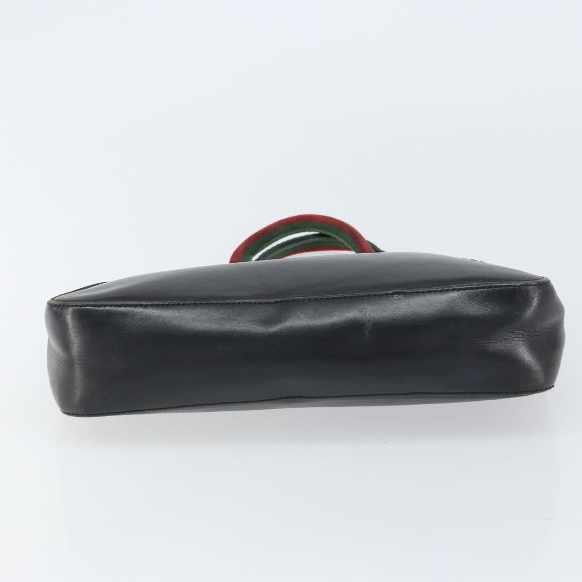 Gucci GUCCI Web Sherry Line Hand Bag Leather Black Silver 73984 Authentic 158386