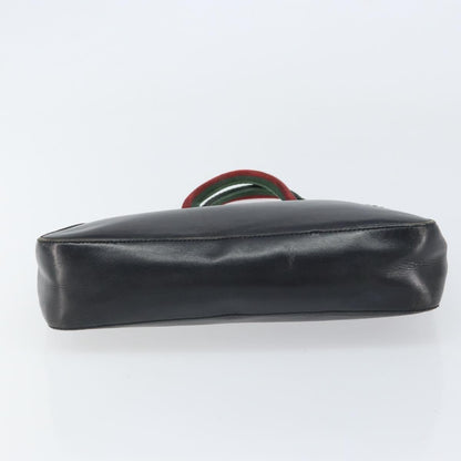 Gucci GUCCI Web Sherry Line Hand Bag Leather Black Silver 73984 Authentic 158386