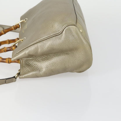 Gucci GUCCI Bamboo Hand Bag Leather 2way Beige Gold 323660 Authentic ka1163