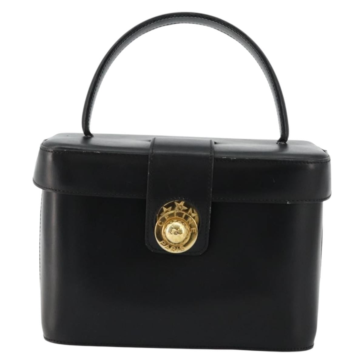 Celine CELINE Vanity Cosmetic Pouch Leather Black Gold Authentic 179213 Bag