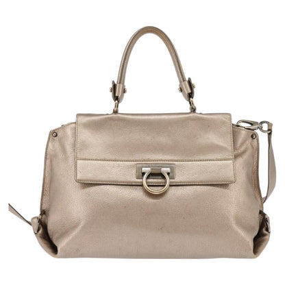 Salvatore Ferragamo Salvatore Ferragamo Gancini Hand Bag Leather 2way Beige Gold Authentic BA5964