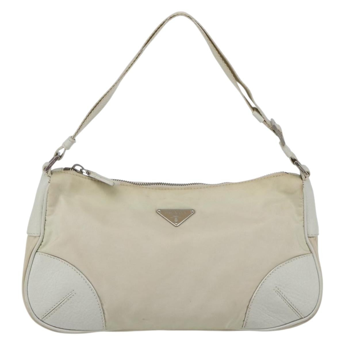 Prada PRADA Shoulder Bag Nylon Leather Ivory Silver Authentic 163087