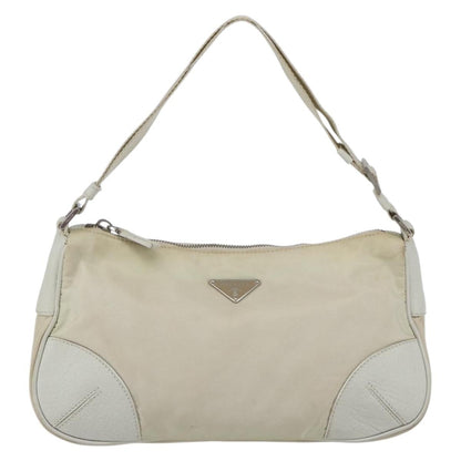 Prada PRADA Shoulder Bag Nylon Leather Ivory Silver Authentic 163087