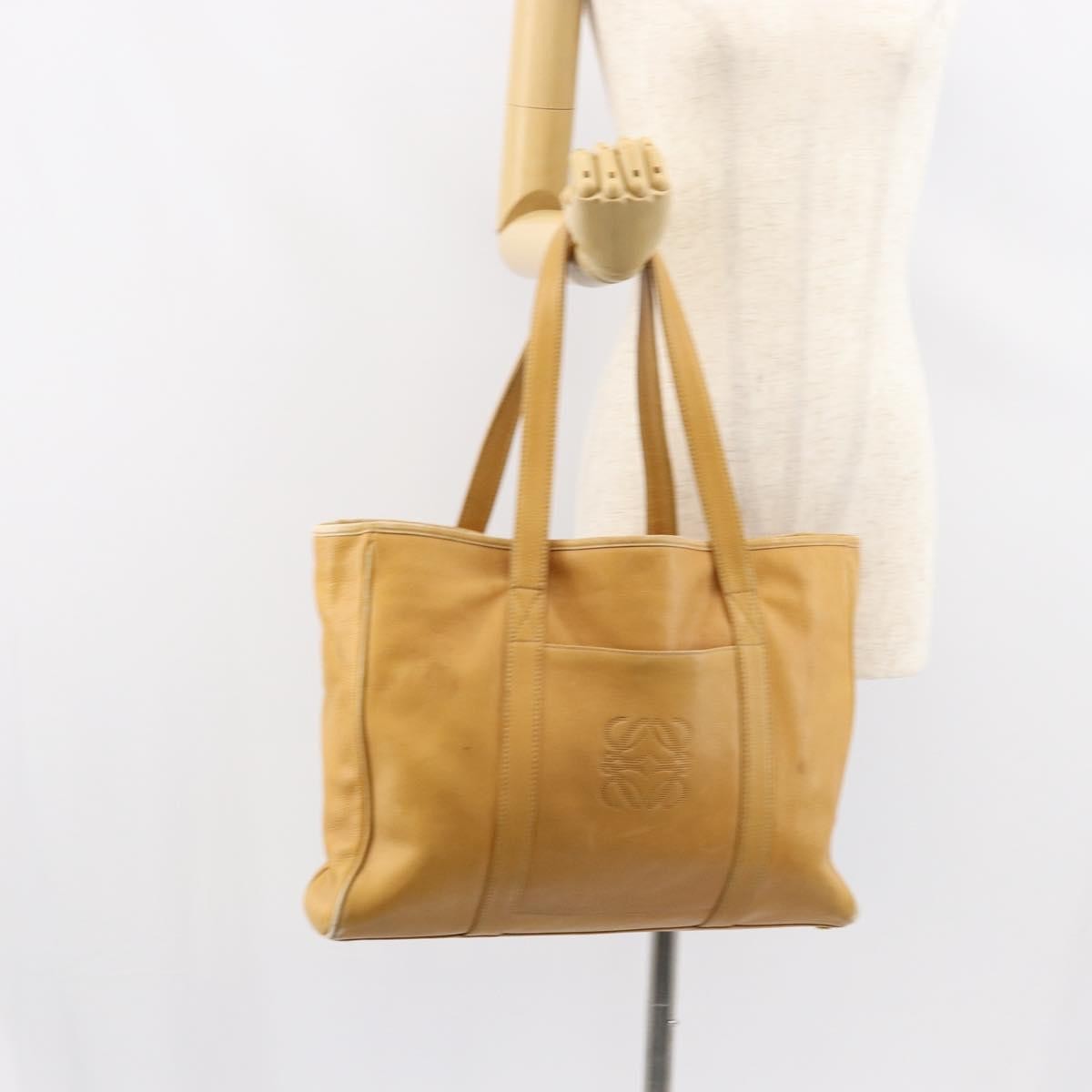 Loewe LOEWE Anagram Tote Bag Leather Beige Gold Authentic 149645