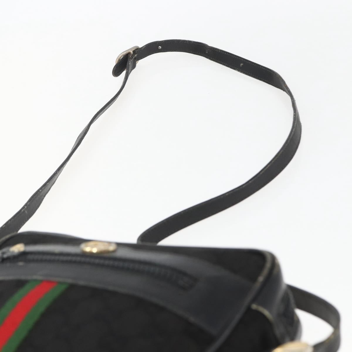 Gucci GUCCI GG Canvas Web Sherry Line Shoulder Bag Black Gold Authentic 158418