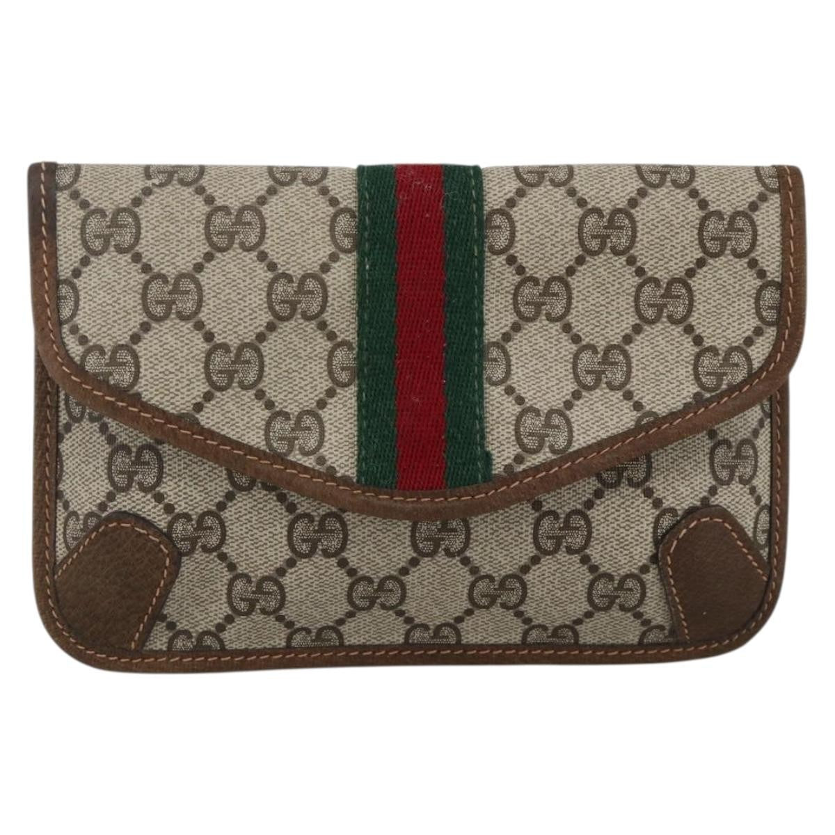 Gucci GUCCI GG Supreme Web Sherry Line Clutch Bag PVC Beige Authentic 174212