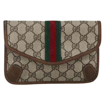 Gucci GUCCI GG Supreme Web Sherry Line Clutch Bag PVC Beige Authentic 174212