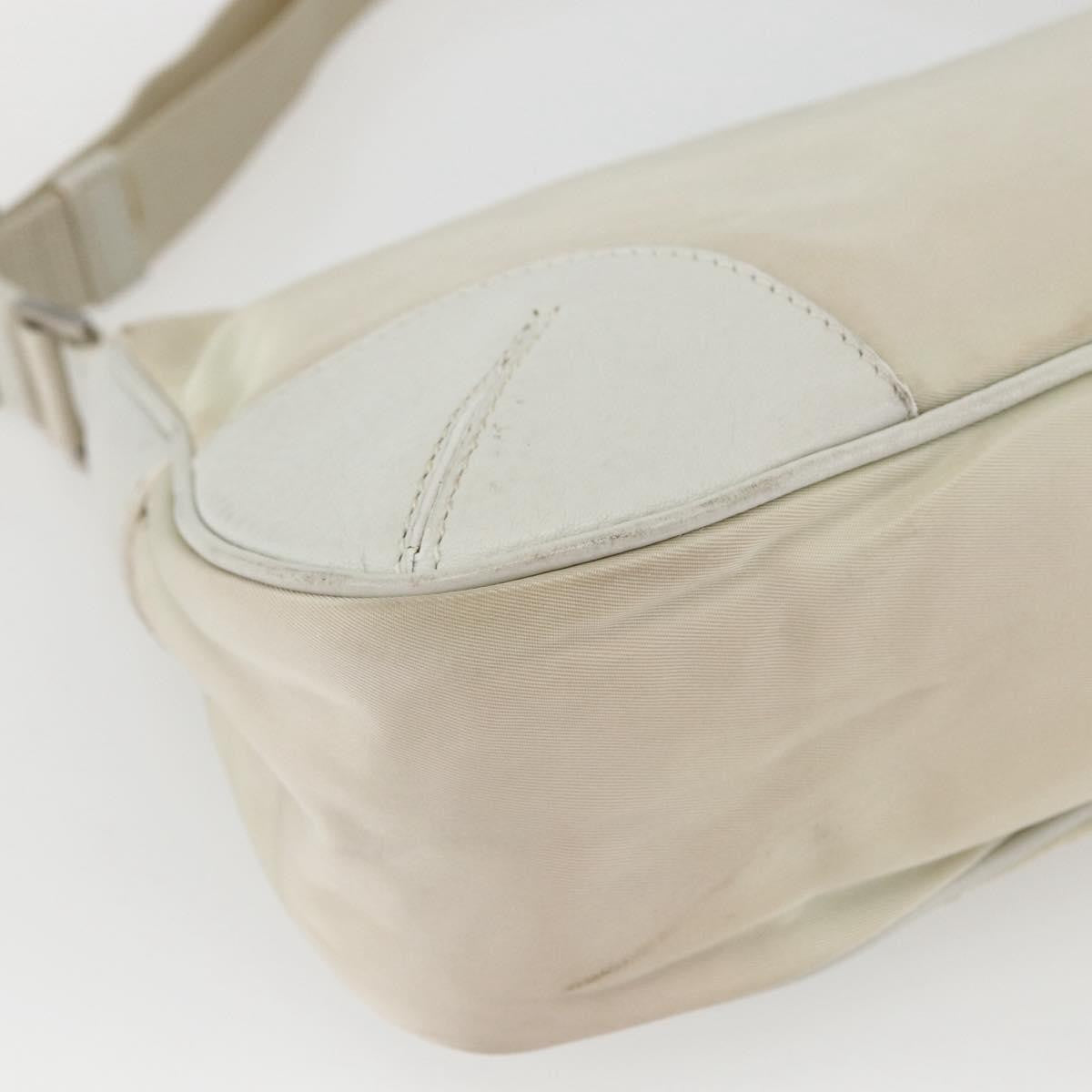 Prada PRADA Shoulder Bag Nylon Leather Ivory Silver Authentic 163087