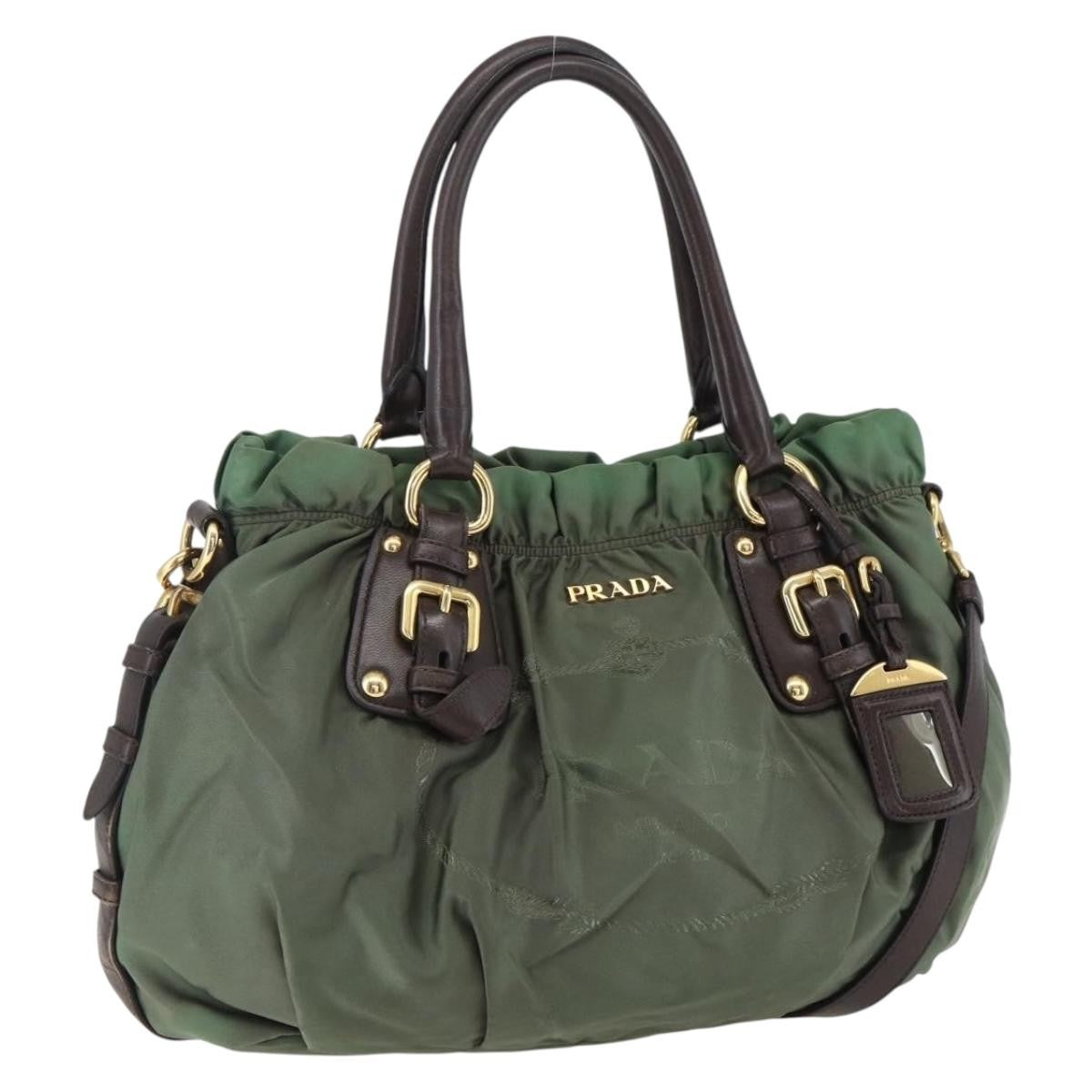 Prada PRADA Hand Bag Nylon 2way Khaki Gold Authentic 170942