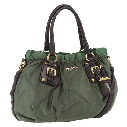 Prada PRADA Hand Bag Nylon 2way Khaki Gold Authentic 170942