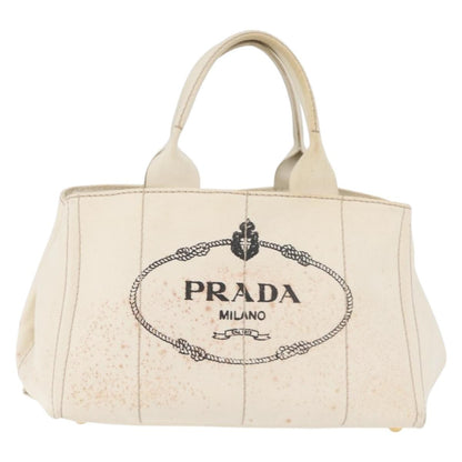 Prada PRADA Canapa MM Hand Bag Denim White Gold Authentic BSZ344