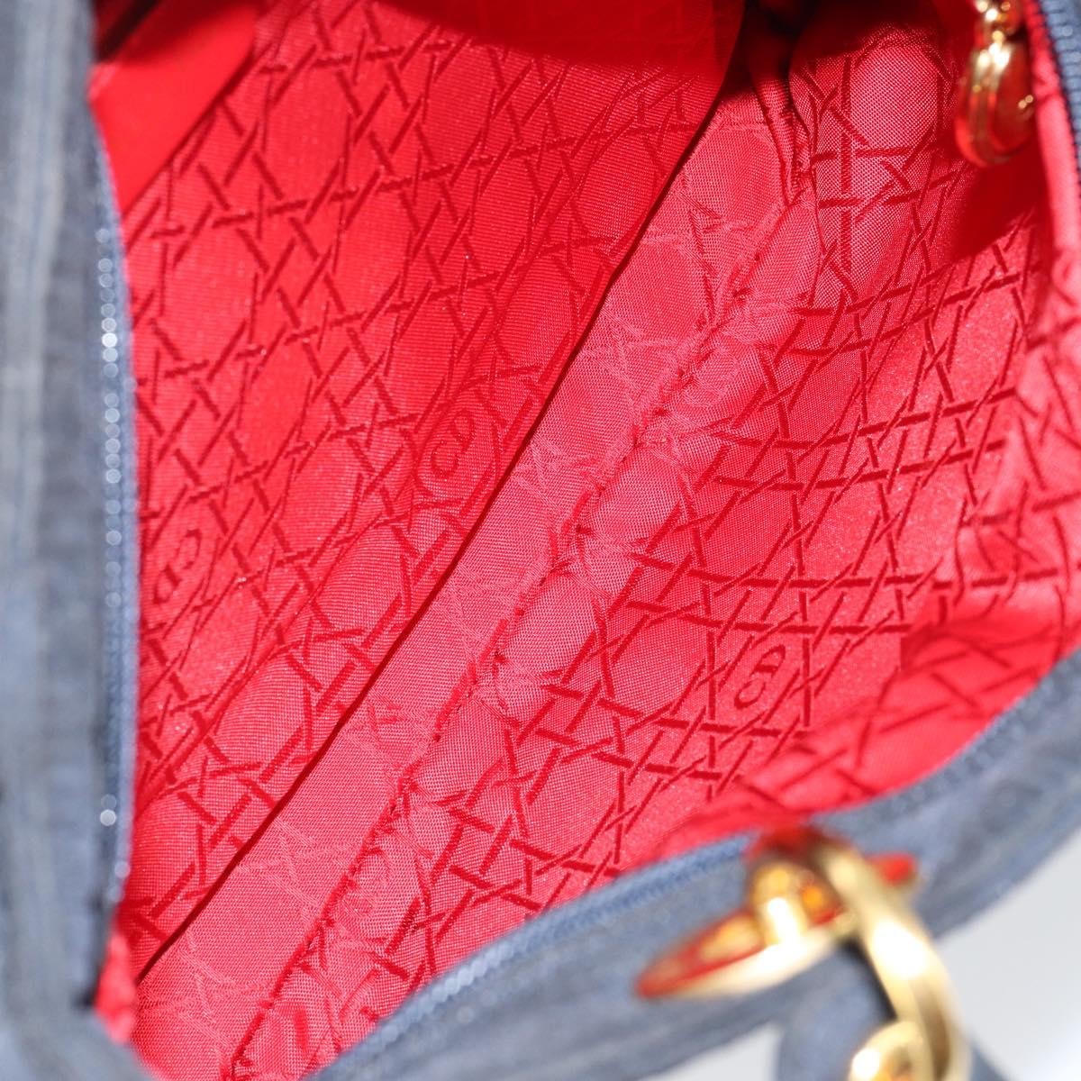 Dior Christian Dior Canage Hand Bag Nylon Navy Gold Authentic gh1098