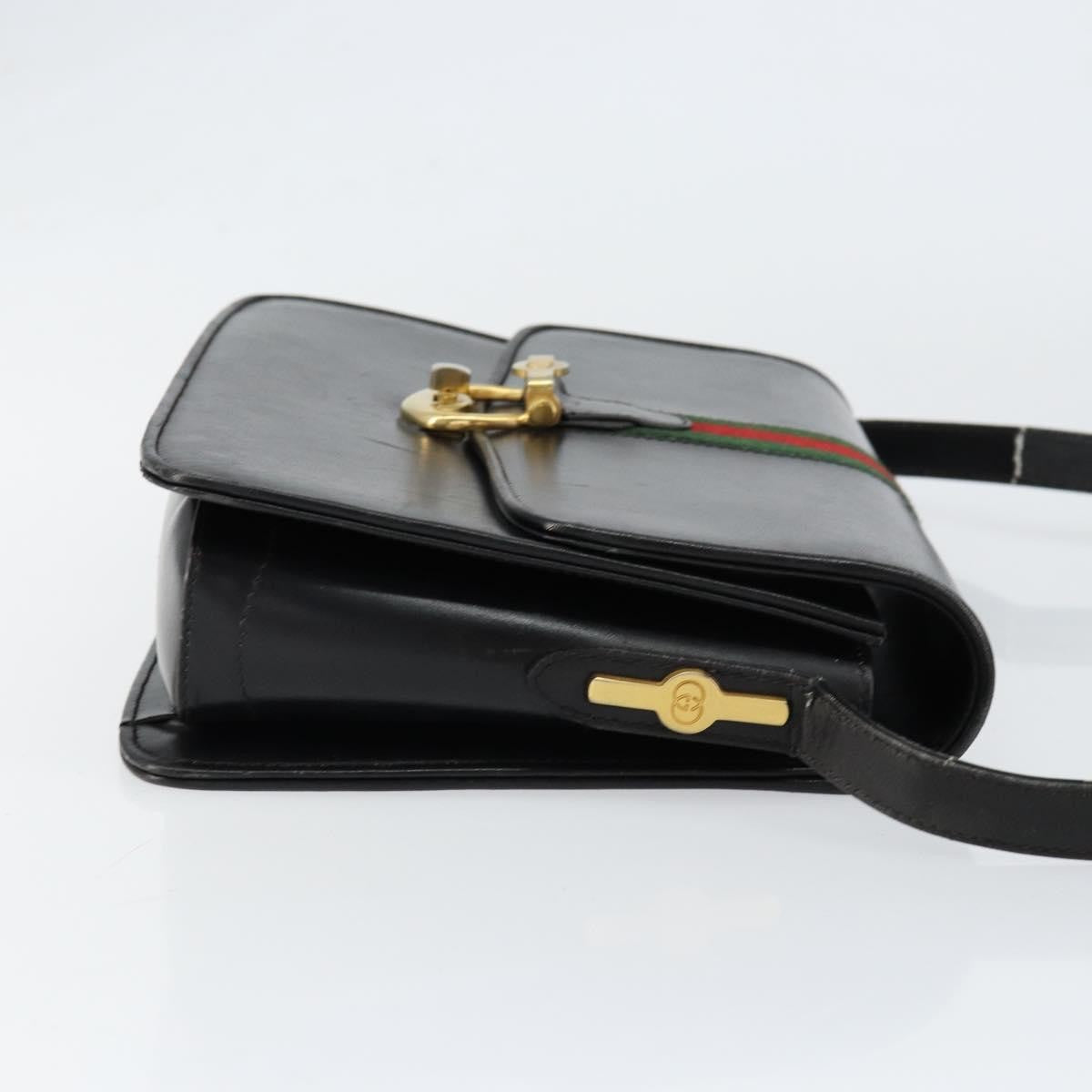 Gucci GUCCI Web Sherry Line Shoulder Bag Leather Black Gold Authentic SW1764