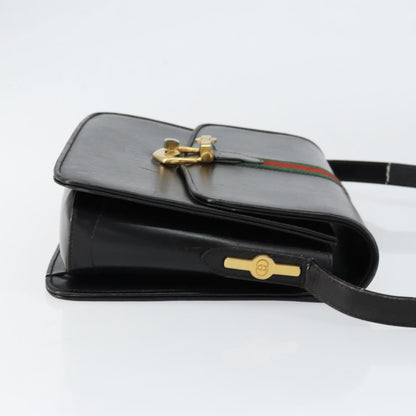 Gucci GUCCI Web Sherry Line Shoulder Bag Leather Black Gold Authentic SW1764