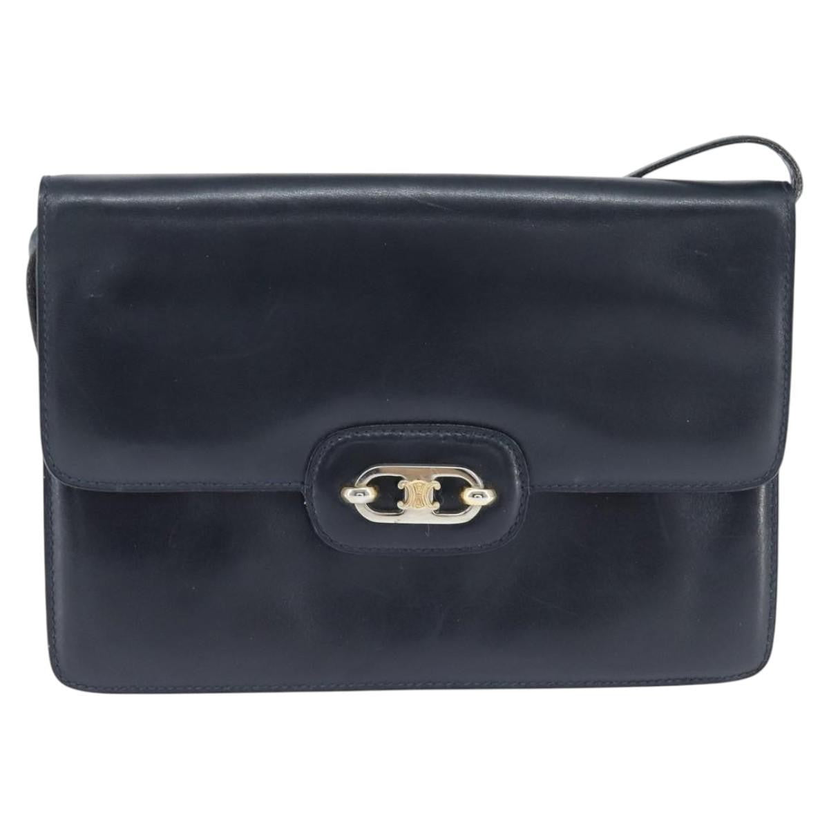 Celine CELINE Shoulder Bag Leather Navy Gold Authentic 149191