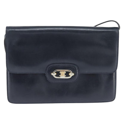 Celine CELINE Shoulder Bag Leather Navy Gold Authentic 149191