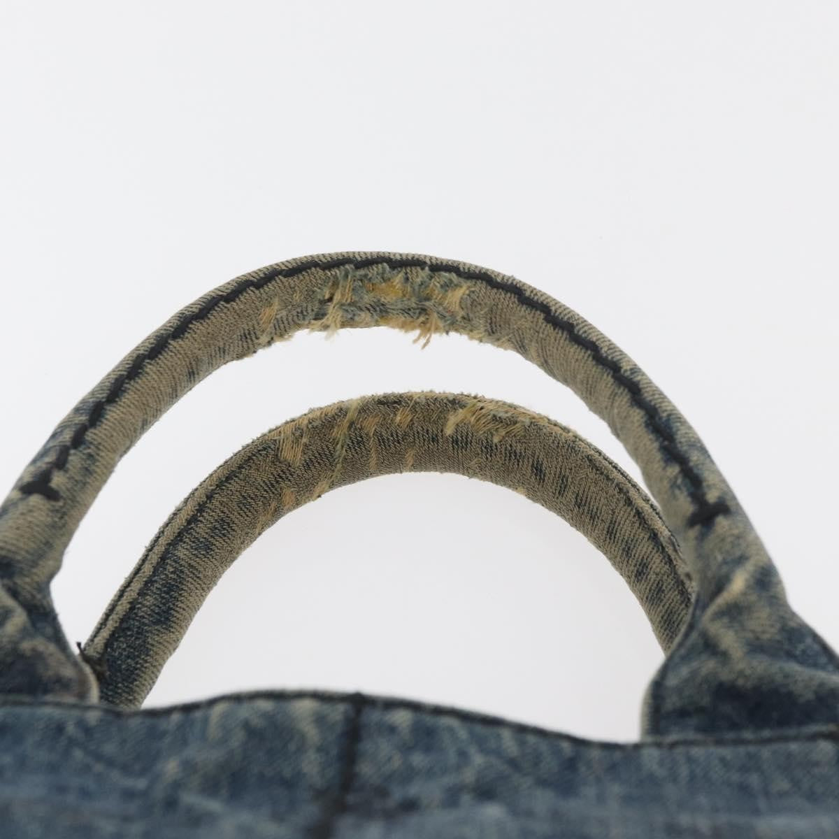Prada PRADA Canapa PM Hand Bag Denim Blue Gold Authentic bs34435