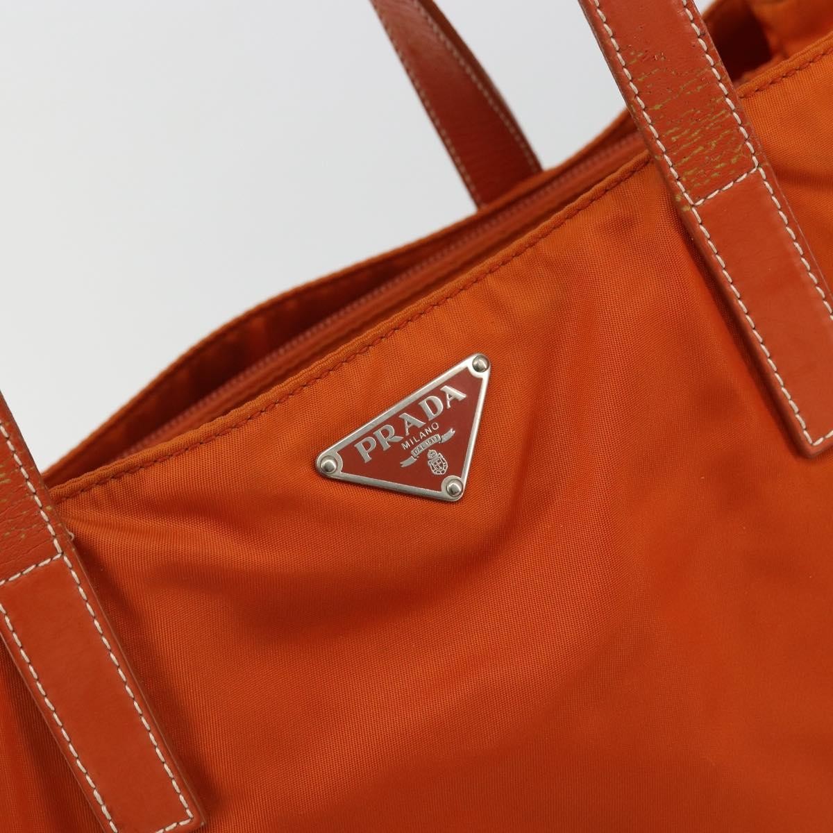 Prada PRADA Tote Bag Nylon Orange Silver Authentic 175378