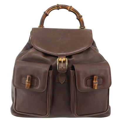 Gucci GUCCI Bamboo Backpack Leather Brown Gold 003 58 0016 Authentic 178057 Bag